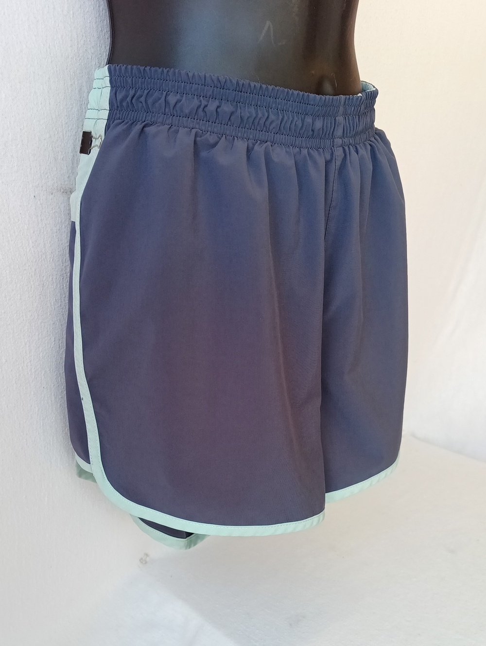 Athletic Shorts in Navy with Mint Trim, Silver Graphic